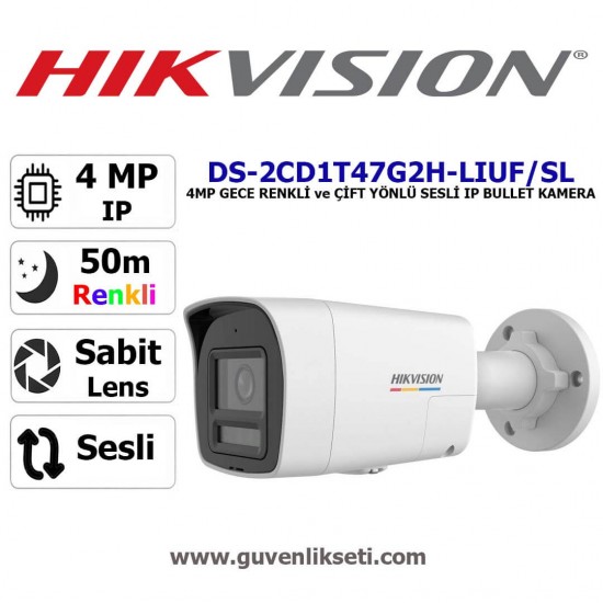 Hikvision DS-2CD1T47G2H-LIUF SL 4MP çift yönlü sesli gece renkli dış mekan bullet güvenlik kamerası